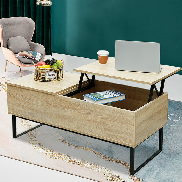 Reception Room Office Living Room Solid Wooden Modern Pop-Up Storage for Home Sturdiness Wood Hydraulic Lift Top Coffee Table with Hidden Storage Compartment 